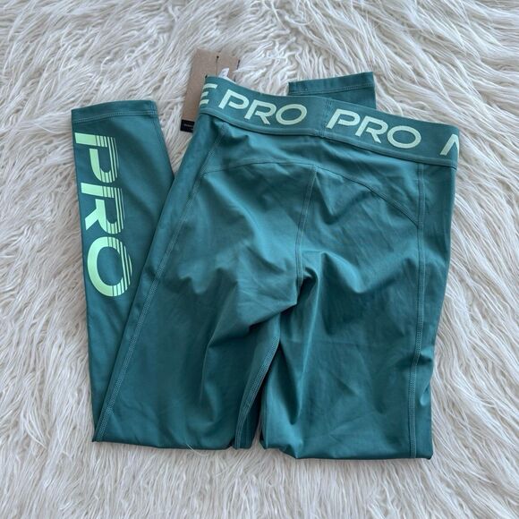 Nike Pro Mid-Rise 7/8 Graphic Leggings Bicoastal Vapour Green White Size Small - Picture 7 of 11